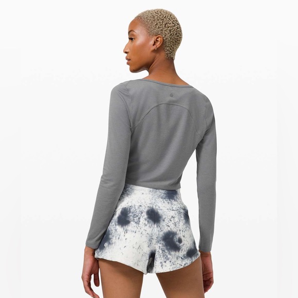 Lululemon Cropped Henley Long Sleeve Heathered Asphalt Gray Crop Top - Picture 10 of 10